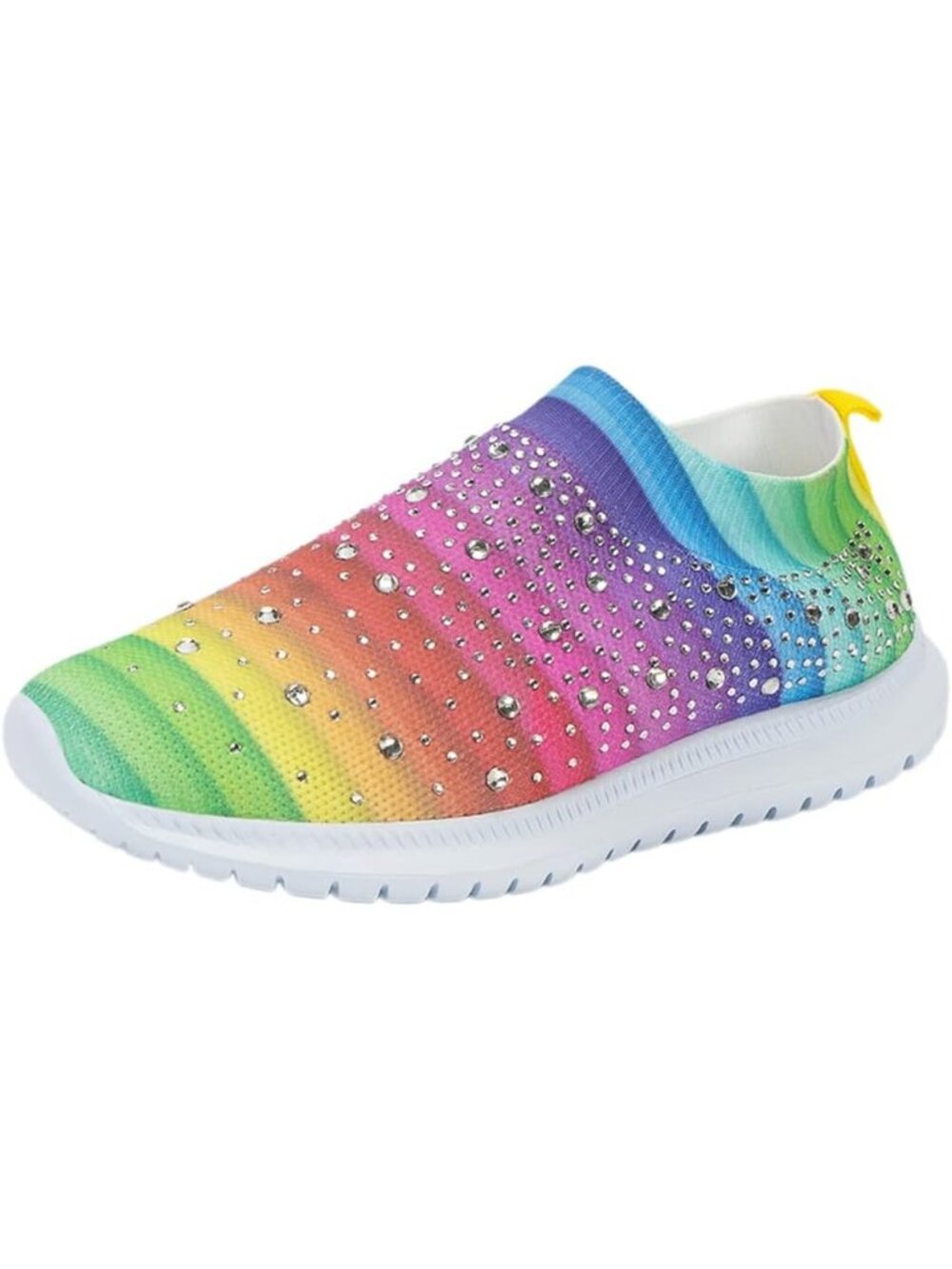 Women's Rainbow Mesh Rhinestone Glitter Slip On Ballroom Jazz Latin Sock Sneaker